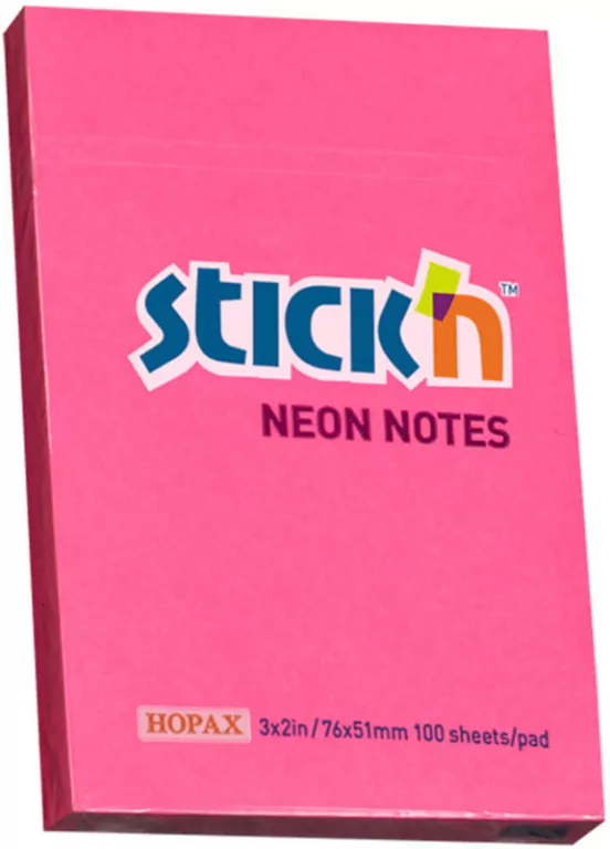 Notes samoprzylepny 76x51 mm ciemnoróżowy neon 100 kartek - tantis.pl