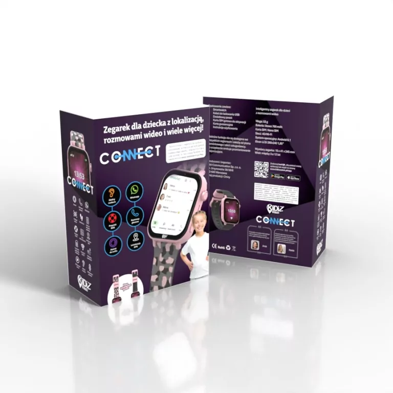 Smartwatch dla dziecka KiDiZ Connect różowy - tantis.pl
