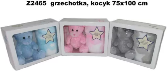 MIś z grzechotką i kocykiem 75x100cm MIX