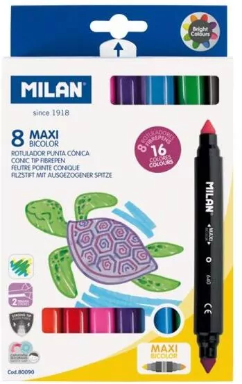 Flamastry Bicolor 8szt-16 kolorów MILAN - tantis.pl