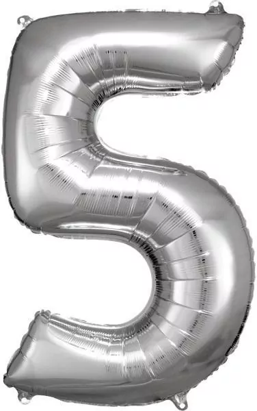 Balon foliowy cyfra 5 srebrna 57x86cm - tantis.pl