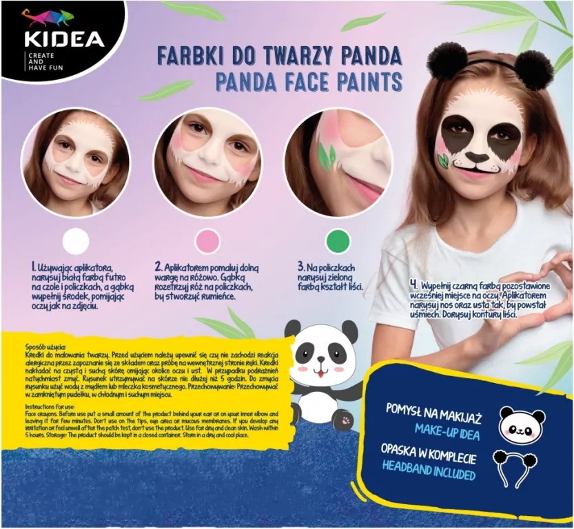 KIDEA. Farbki do twarzy zestaw z opaską. Panda - tantis.pl