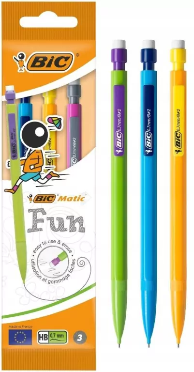 Ołówek automatyczny Matic Fun z gumką HB 3szt BIC - tantis.pl