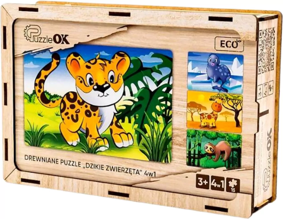 Puzzle drewniane 4w1 dzikie zwierzęta - tantis.pl