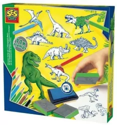 Dinozaury Zestaw pieczątek z kredkami