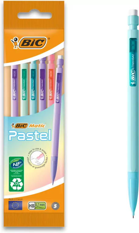 Ołówek automatyczny HB z gumką. BIC Matic Pastel 0.7mm Pouch - tantis.pl