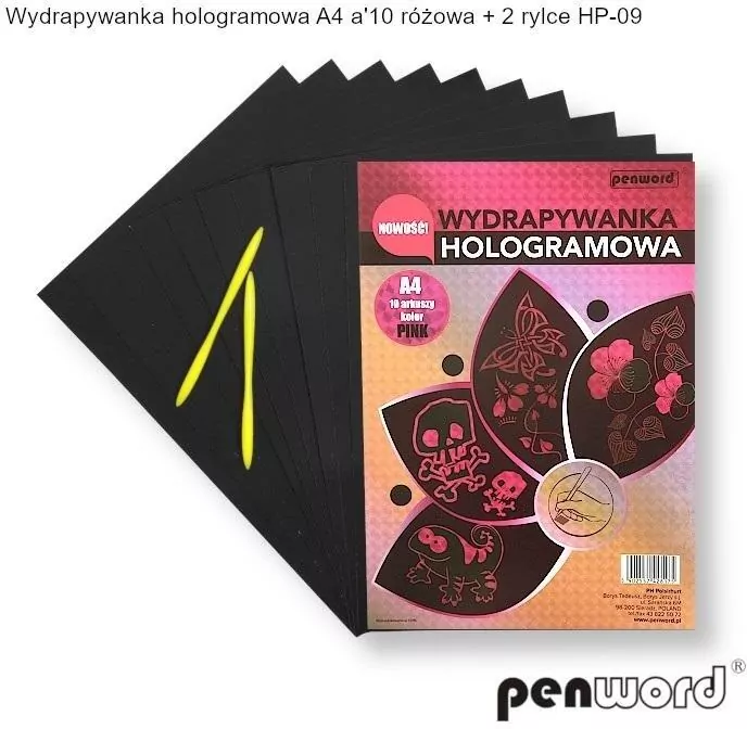 Wydrapywanka hologramowa A4 (10 arkuszy) różowa + 2 rylce - tantis.pl