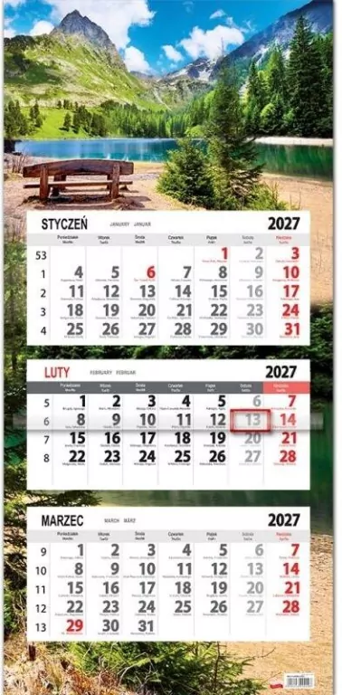 Kalendarz 2027 trójdzielny płaska główka Ławeczka - tantis.pl