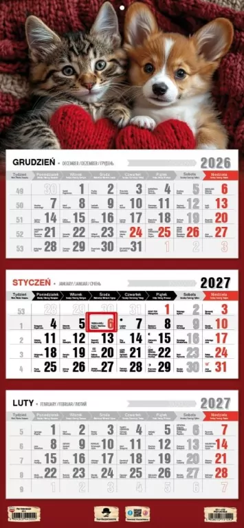 Kalendarz 2027 trójdzielny przyjaciele - tantis.pl