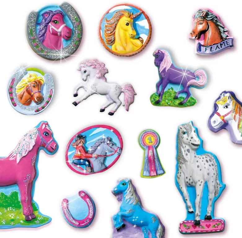 Bajkowe Konie z brokatem. Odlewy gipsowe - tantis.pl