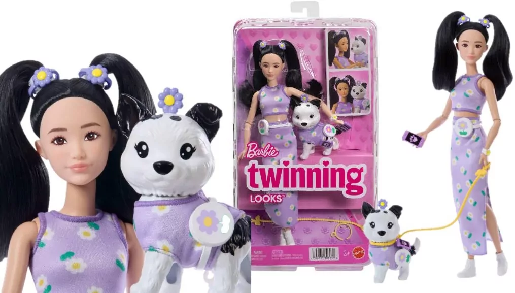 Barbie Jednakowa stylizacja Lalka i piesek Kwiatki - tantis.pl