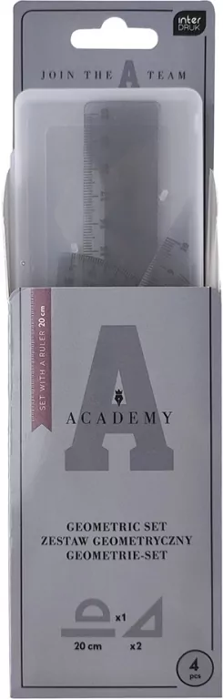 Zestaw geometryczny Academy z linijką 20cm mix - tantis.pl