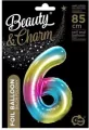 Balon foliowy. Cyfra 6. Tęczowy 85cm - tantis.pl