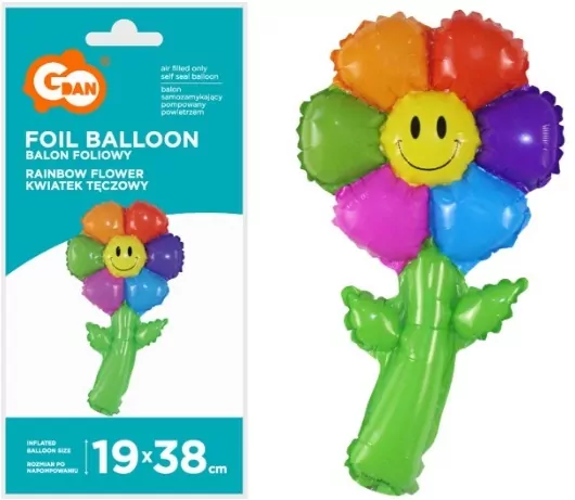 Balon foliowy kwiatek tęczowy 19x38cm - tantis.pl