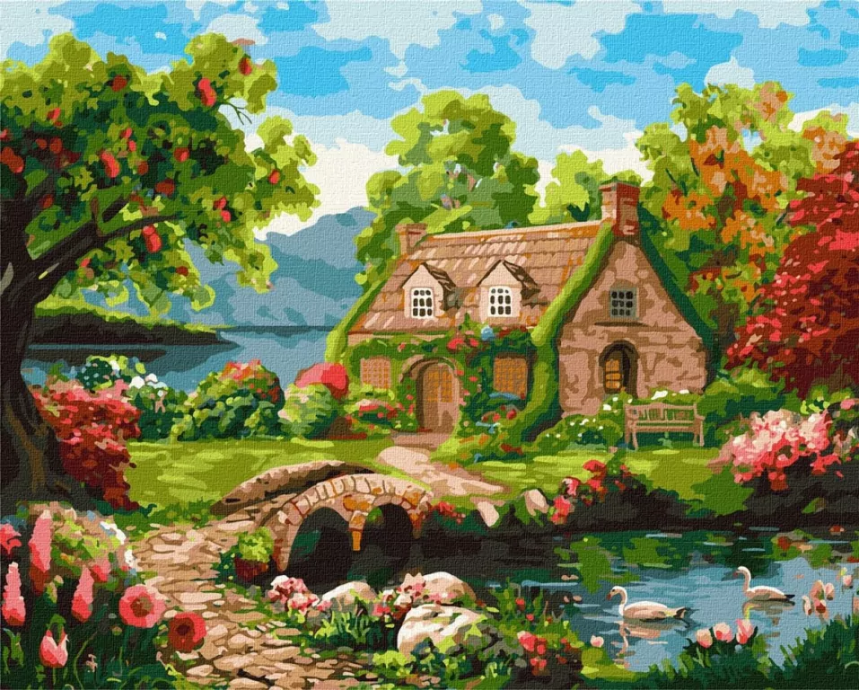 Malowanie po numerach -Kwitnący dom 40x50cm - tantis.pl