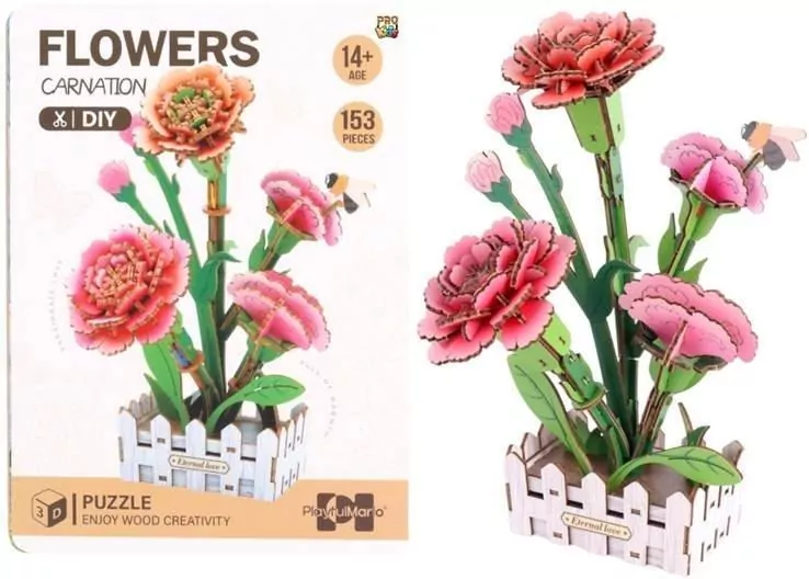 Puzzle 3D drewniane kwiaty goździki - tantis.pl