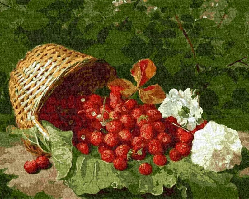 Malowanie po numerach. Koszyk z truskawkami 40x50cm - tantis.pl