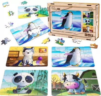 Puzzle drewniane 4w1 zwierzęta