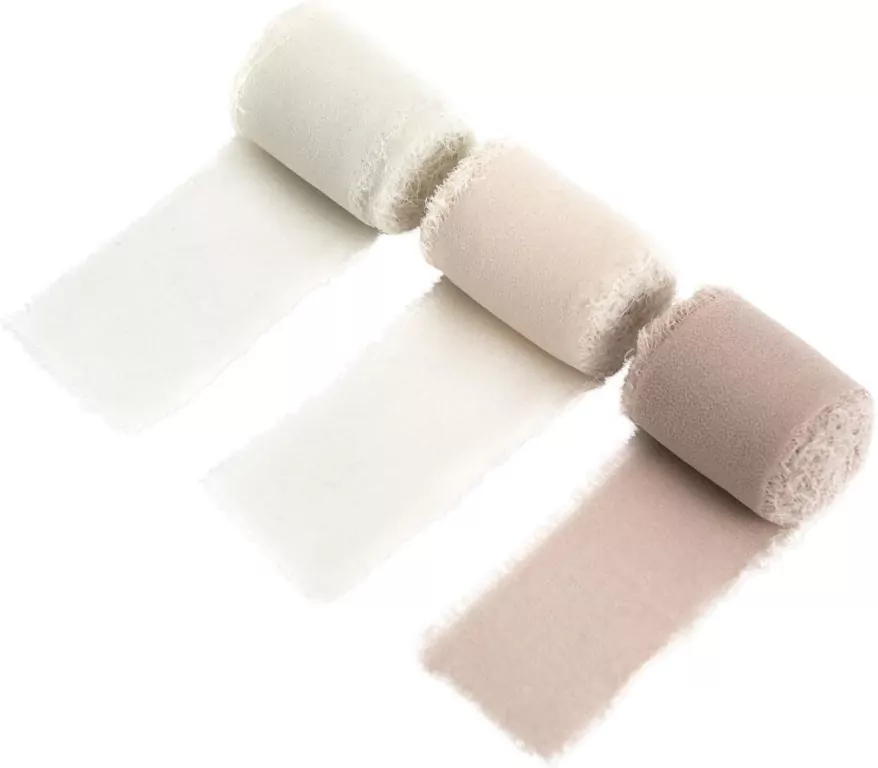 Tasiemki szyfonowe cream beige 4 cmx5m 3szt - tantis.pl