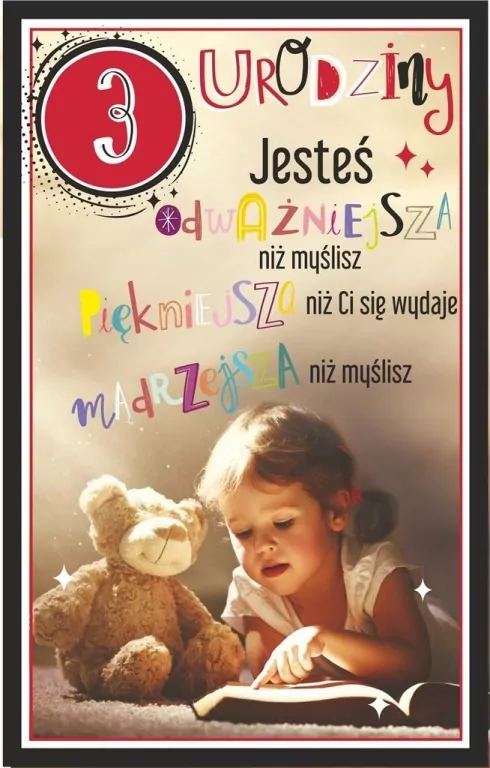 Kartka okolicznościowa Urodziny 3 dziewczynka - tantis.pl