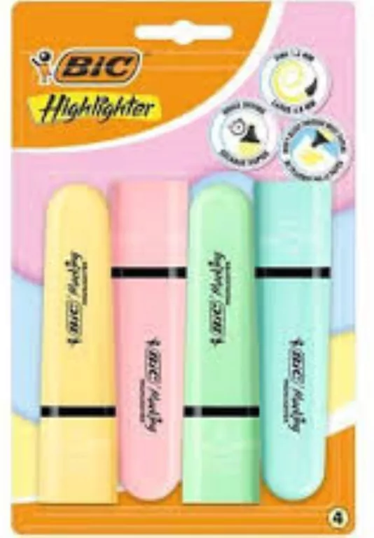 Zakreślacz Flat Pastel Highlighter mix 4szt BIC - tantis.pl