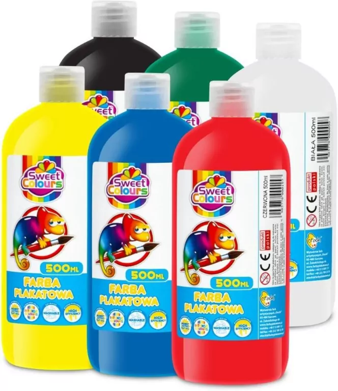 Farby plakatowe w butelkach 500ml. 6 kolorów - tantis.pl