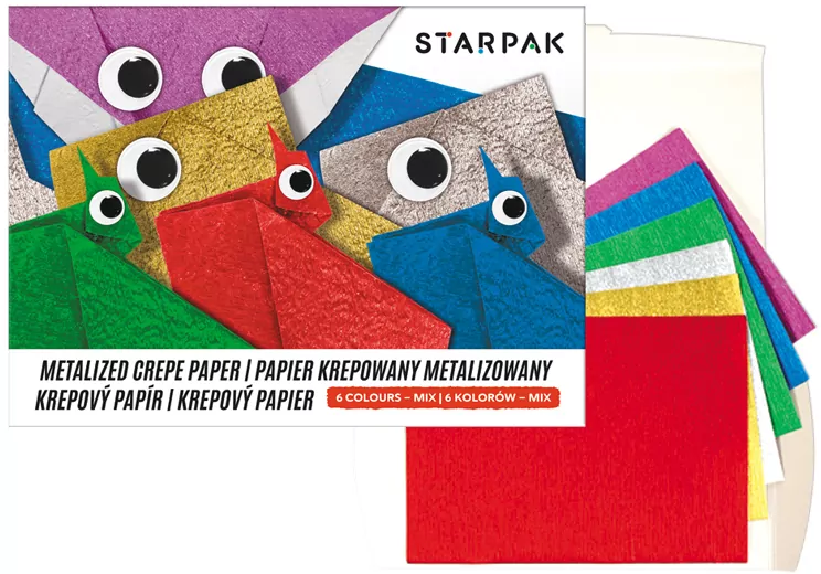 Papier krepowany metalizowany teczka c4 6 kolorów mix - tantis.pl