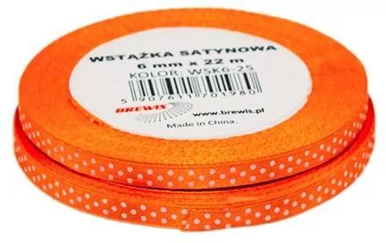 Wstążka satynowa w kropki pomarańczowa 6mmx22m, 2 sztuki - tantis.pl