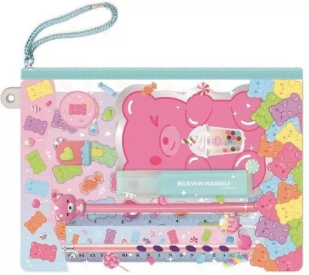 Notatnik z akcesoriami w saszetce Miś