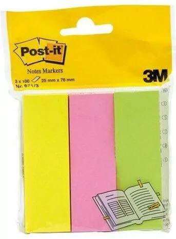 Znaczniki POST-IT (671/3), papier, 26x76mm, 3x100 kart., mix kolorów - tantis.pl