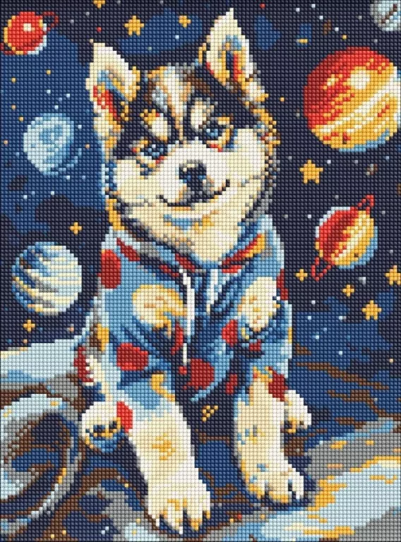 Diamentowa mozaika - Kosmiczny husky 30x40cm - tantis.pl