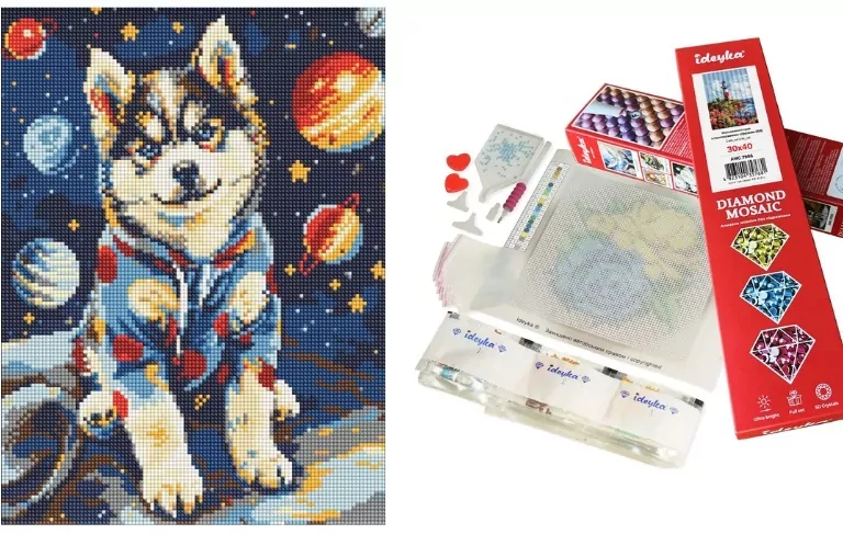 Diamentowa mozaika - Kosmiczny husky 30x40cm - tantis.pl