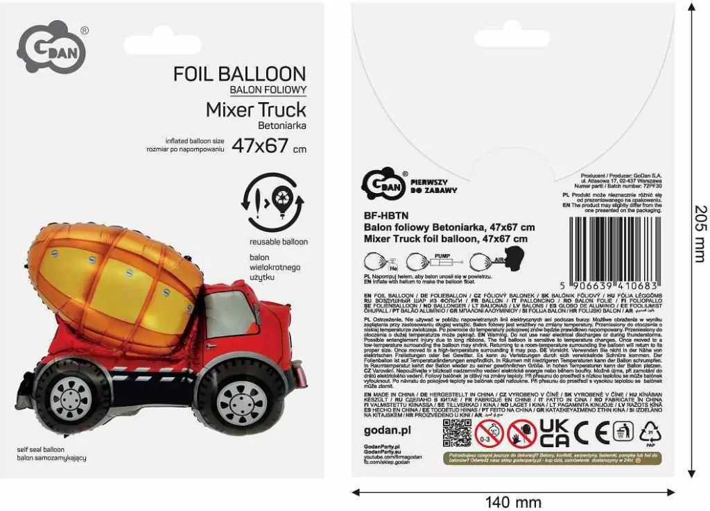Balon foliowy Betoniarka 47x67cm - tantis.pl