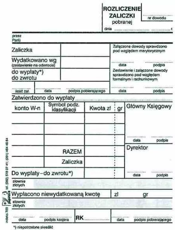 Rozliczenie zaliczki A6 PIR 709 - tantis.pl