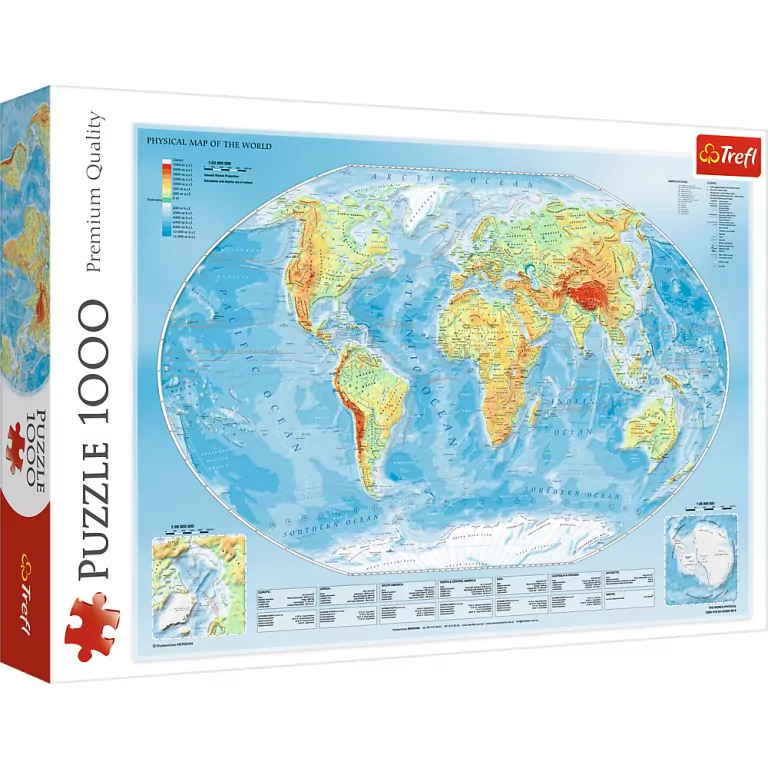 Mapa fizyczna świata. 10463. Puzzle 1000 elementów. Trefl - tantis.pl