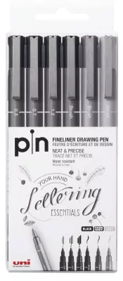 Cienkopis kreślarski szary różne grubości. Zestaw, 6 sztuk