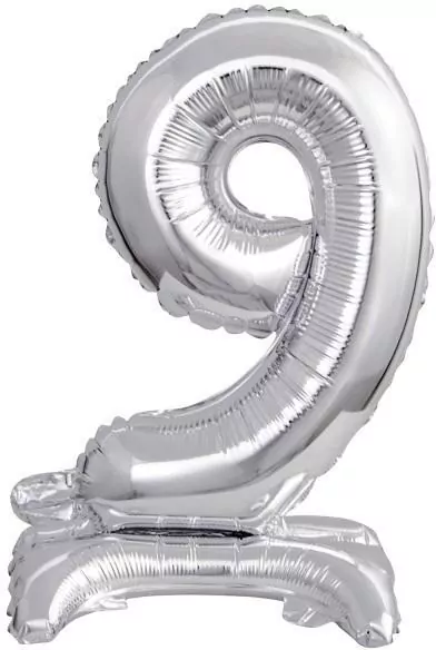 Balon foliowy mini cyfra 9 na stojaku srebrna - tantis.pl