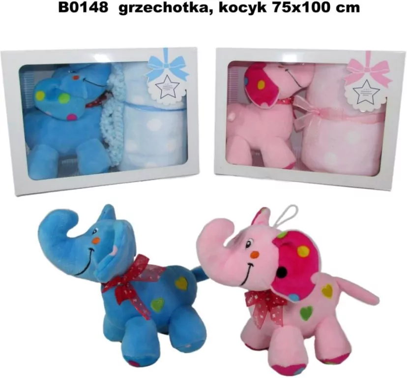 Słonik z grzechotką i kocykiem 75x100cm MIX - tantis.pl