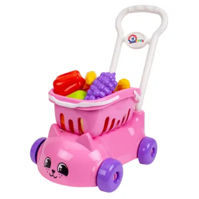 Wózek sklepowy z koszykiem owoców i warzyw