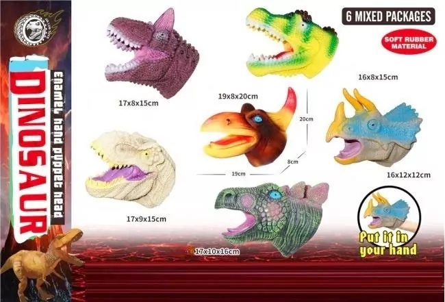Pacynka głowa dinozaura z miękkiej gumy MIX - tantis.pl