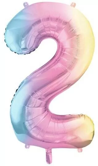 Balon foliowy cyfra 2 86cm pastelowy tęczowy - tantis.pl