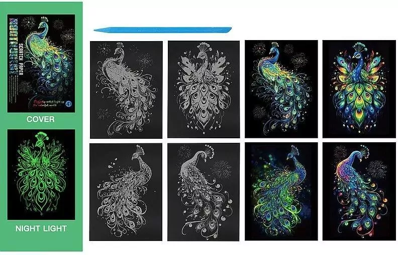 Wydrapywanka kolorowa fluorescencyjna pawie - tantis.pl