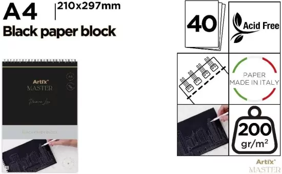 Blok kreślarski A4/40K czarny 200g