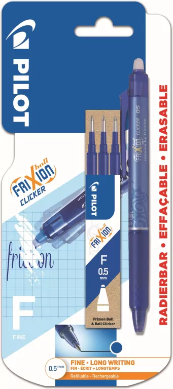 Pióro kulkowe Frixion Clicker Pilot 0,5 niebieskie +wkłady x3 blister - tantis.pl