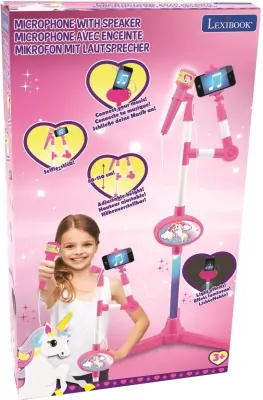 Mikrofon ze świecącym statywem wbudowanym głośnikiem i efektami dźwiękowymi Jednorożec Lexibook S150UNI