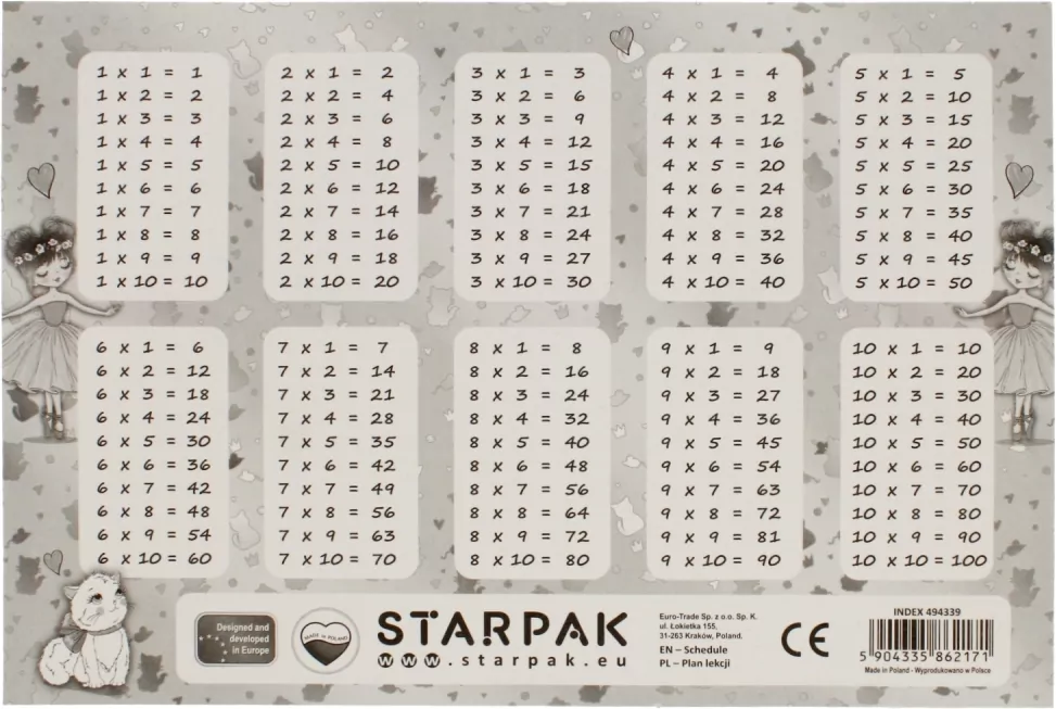 Plan lekcji z tabliczką mnożenia - tantis.pl