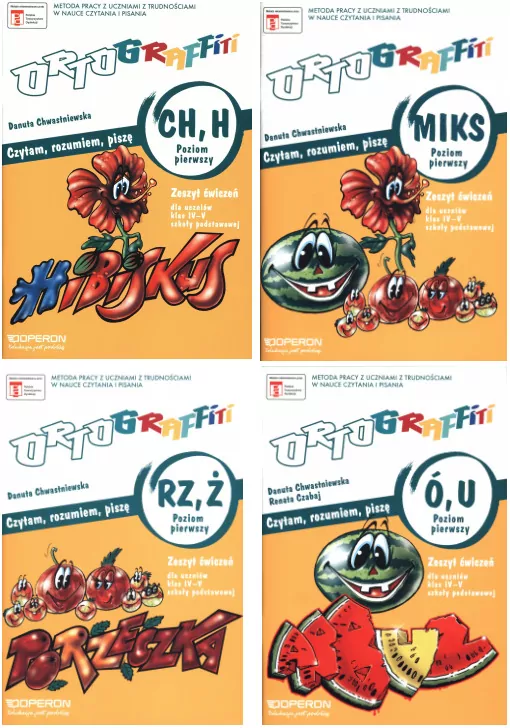 Pakiet: Ortograffiti. Czytam, rozumiem, piszę. Miks / Ch, H / Rz, Ż / Ó, U. Poziom 1. Zeszyty ćwiczeń dla uczniów klas 4-5 szkoły podstawowej - tantis.pl