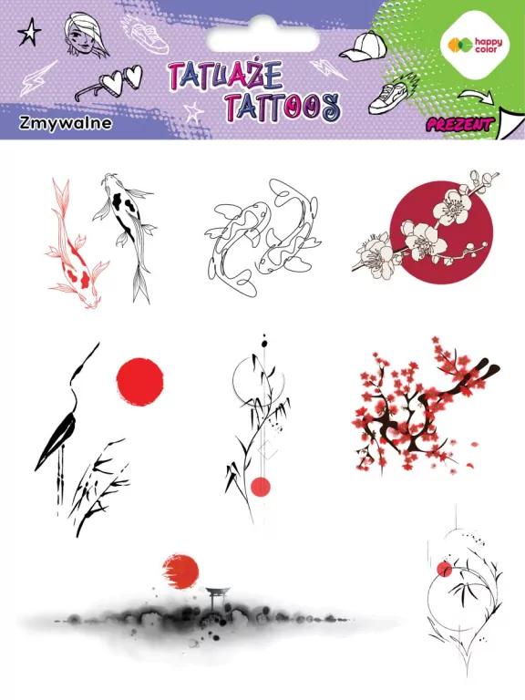 Tatuaże zmywalne Japanese HAPPY COLOR - tantis.pl