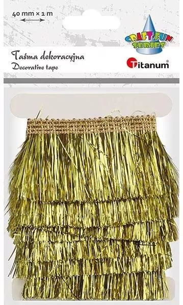 Taśma z frędzlami plastikowymi 40mm 1m złota - tantis.pl