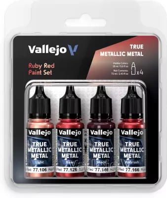 Vallejo: 77.254 - True Metallic Metal - Ruby Red Paint Set